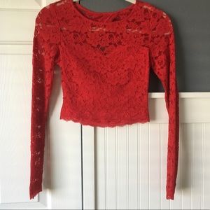 Express Long Sleeve Lace Crop Top
